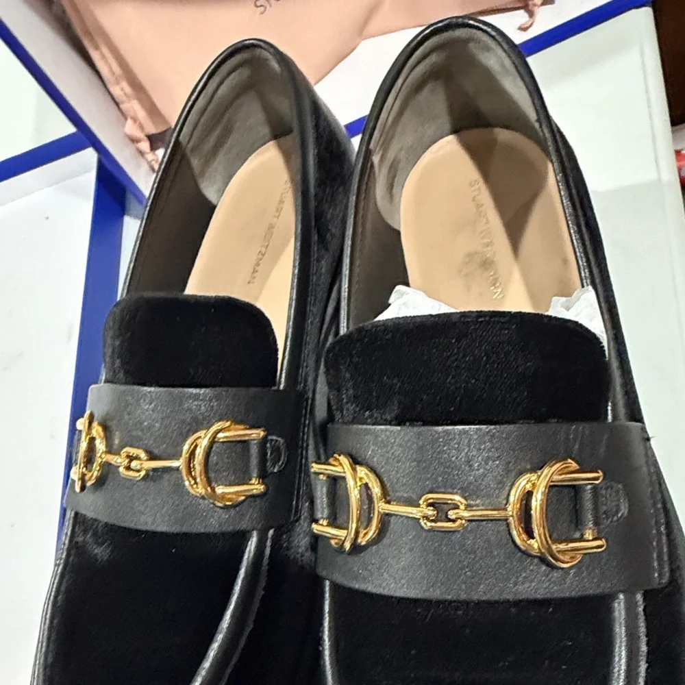 Stuart Weitzman Owen Buckle Ultra Black Velvet Loafers -Womens Size 41.5/10.5-11 - Picture 2 of 7